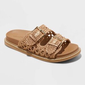 Universal Thread Tan Woven Buckle Slides